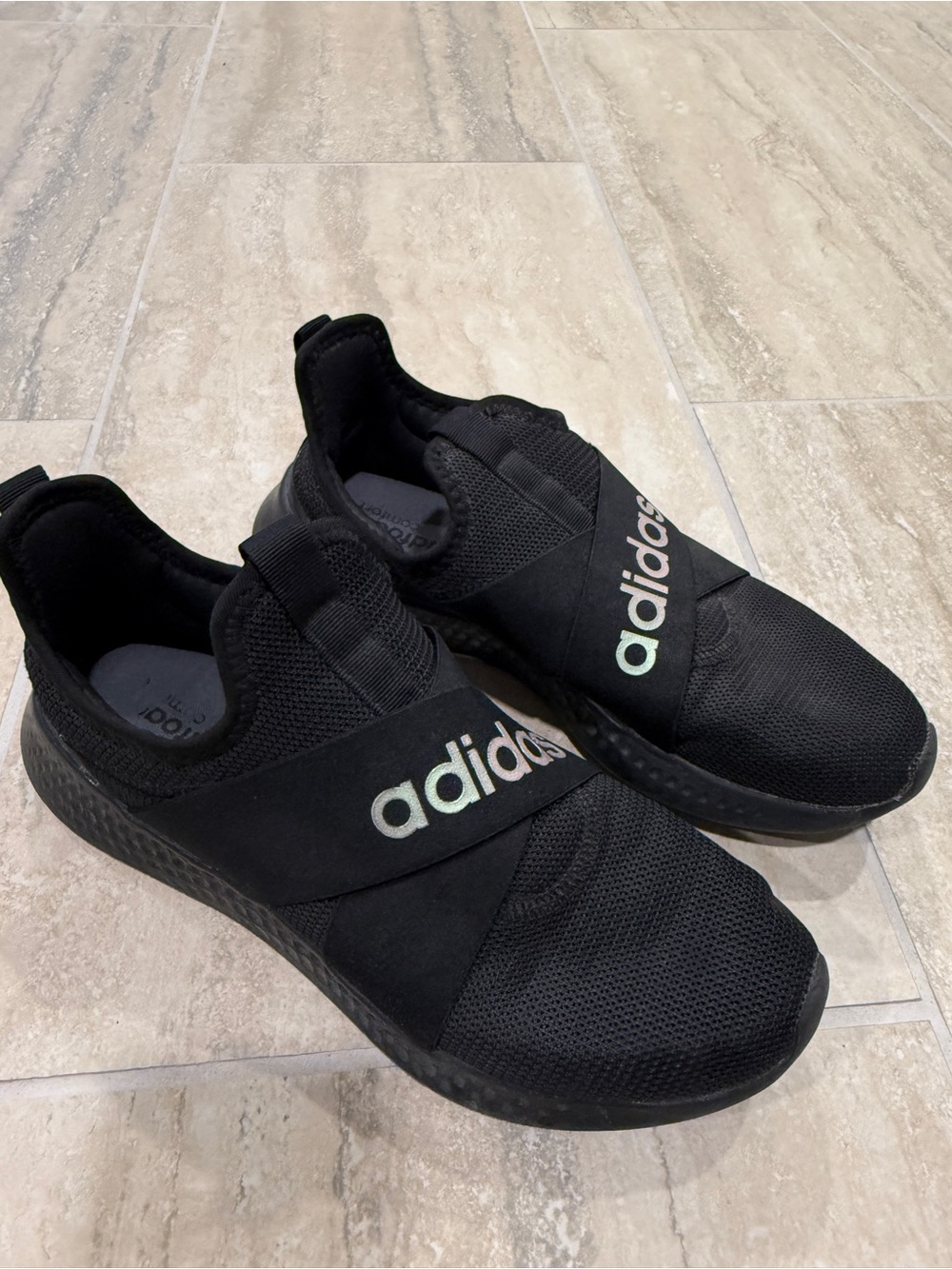 Adidas Women’s Black Slip-On Sneakers with White Logo